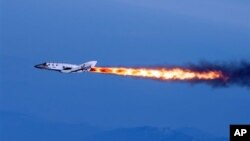 SpaceShipTwo under rocket power after being dropped from its 'mothership,' April 29, 2013 (Virgin Galactic photo)