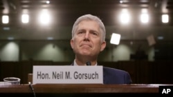 Supreme Court Justice nominee Neil Gorsuch listens on Capitol Hill in Washington, March 22, 2017, as he testifies at his confirmation hearing before the Senate Judiciary Committee.