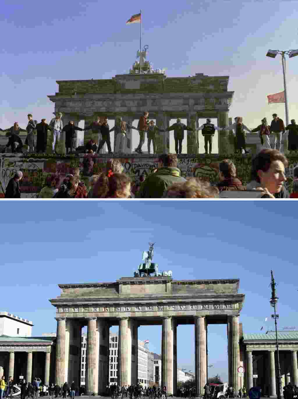 Germany Berlin Wall Anniversary Then and Now