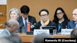 Menteri Luar Negeri Retno Marsudi dalam Sidang HAM PBB, Senin, 24 Februari 2020. (Foto: Kementerian Luar Negeri RI)