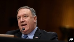 Secretary of State Mike Pompeo testifies before the Senate Foreign Relations Committee on Capitol Hill in Washington, April 10, 2019, during a hearing to review the FY 2020 State Department budget request. 