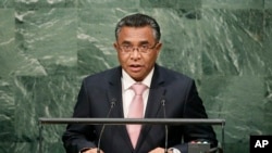 FILE - East Timorese Prime Minister Rui Maria de Araujo speaks during the 70th session of the United Nations General Assembly at the U.N. headquarters, Oct. 1, 2015.