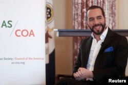 FILE - El Salvador President-elect Nayib Bukele takes questions during a keynote interview at the U.S. State Department in Washington, May 7, 2019.