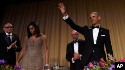 Le président des États-Unis Barack Obama le 30 avril 2016 au dîner annuel avec les correspondants de la Maison-Blanche.