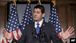 House Speaker Paul Ryan of Wisconsin addresses reporters at Republican National Committee offices in Washington, ruling himself out of the Republican presidential race once and for all, April 12, 2016.
