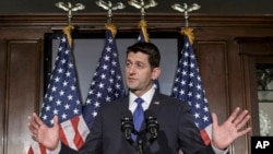 FILE - House Speaker Paul Ryan addresses reporters on Capitol Hill in Washington, April 12, 2016.