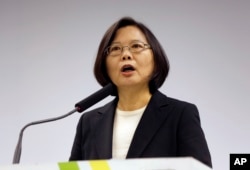 FILE - Tsai Ing-wen at Democratic Progressive Party headquarters in Taipei.