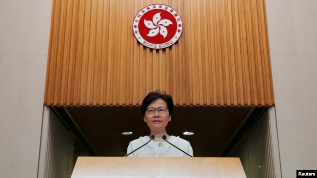 香港特首林郑月娥在记者会上讲话。（2019年9月10日）