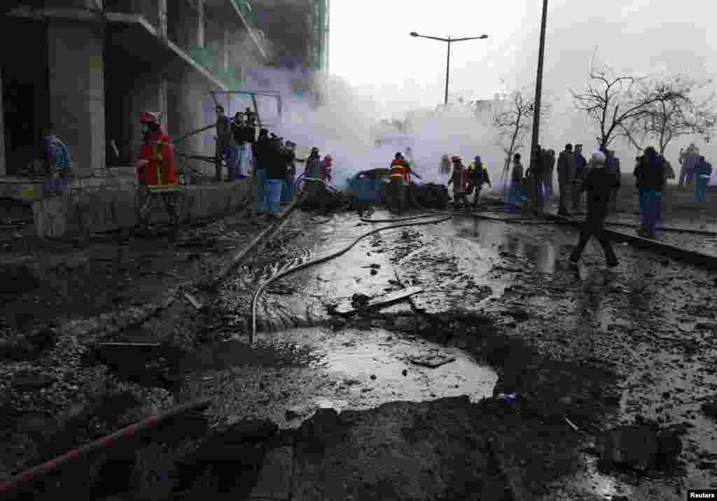 A view of a crater that was caused by an explosion in the downtown area of Beirut, Lebanon, Dec. 27, 2013. 