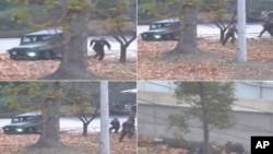 Hình ảnh trong đoạn video cảnh lính Triều Tiên đào tẩu bị bắn trong lúc đang chạy về biên giới miền Nam.