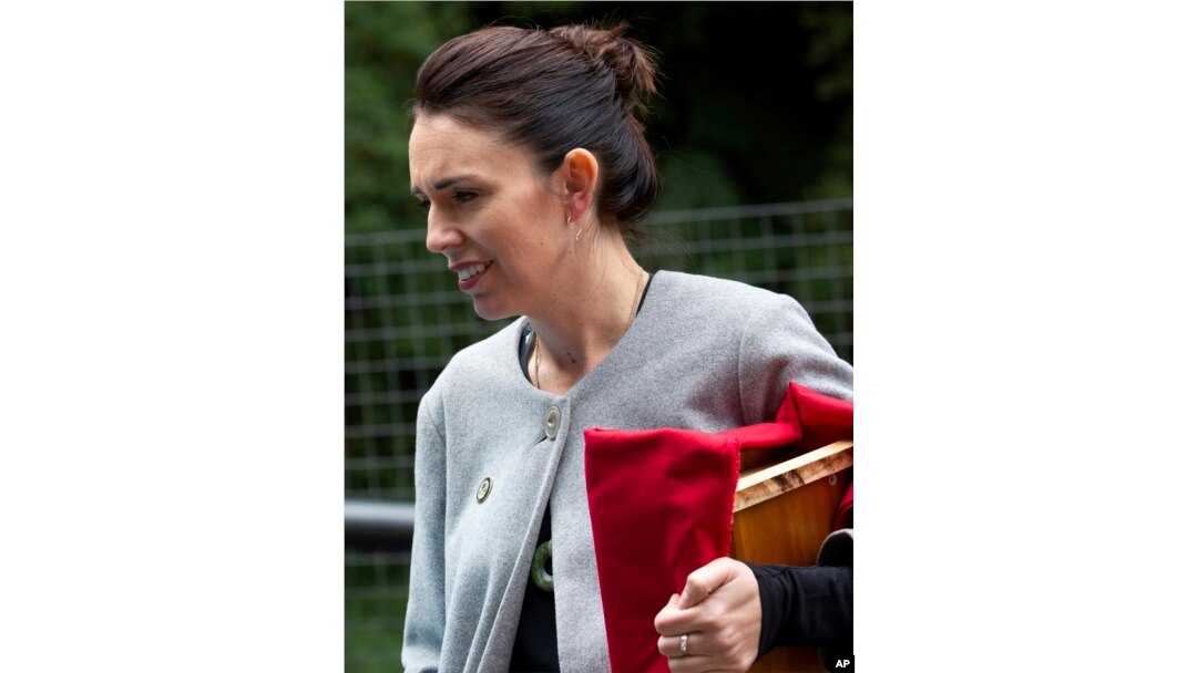New Zealand Prime Minister Jacinda Ardern talks at the Pike River Mine near Greymouth on the West Coast of New Zealand, May 3, 2019. Ardern and her longtime partner Clarke Gayford have gotten engaged.