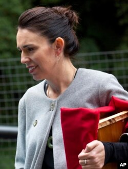 New Zealand Prime Minister Jacinda Ardern talks at the Pike River Mine near Greymouth on the West Coast of New Zealand, May 3, 2019. Ardern and her longtime partner Clarke Gayford have gotten engaged.