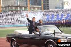 Prime Minister Hun Sen and Heng Samrin celebrated 40th anniversary of victory over Khmer Rough on January 7th 2019 at Olympic stadium. (Photo from Facebook page of Samdech Hun Sen, Cambodian Prime Minister)