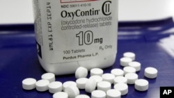 FILE - OxyContin pills are pictured at a pharmacy in Montpelier, Vt., Feb. 19, 2013.