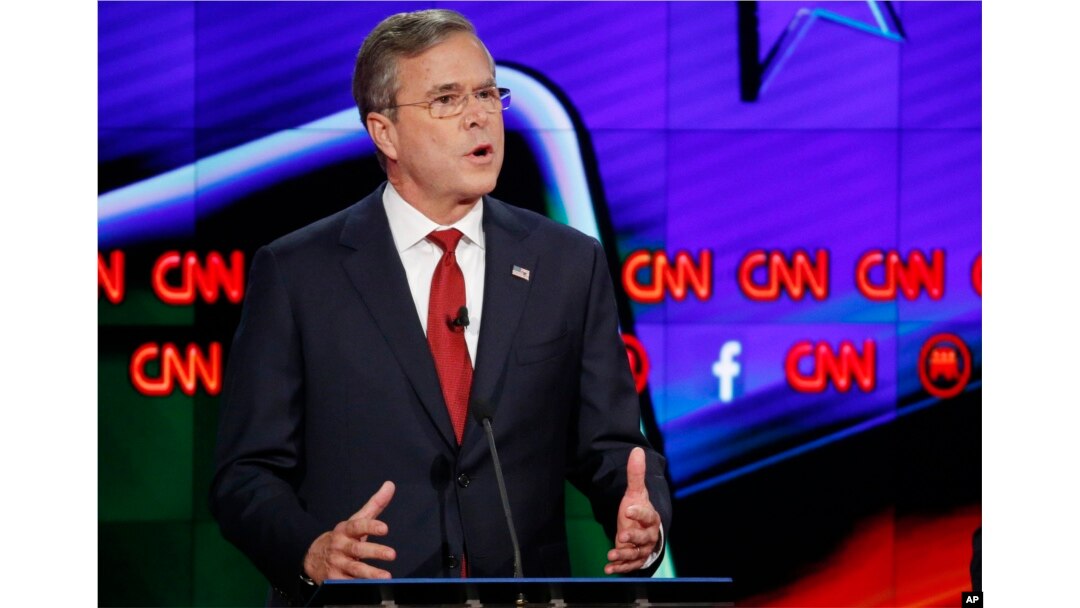 Jeb Bush speaks during the CNN Republican presidential debate at the Venetian Hotel & Casino on Tuesday, Dec. 15, 2015.