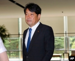 Japan's new Defense Minister Itsunori Onodera arrives at the prime minister's official residence in Tokyo, Aug. 3, 2017.