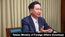 2021年4月28日台灣外交部長吳釗燮接受英國天空電視台駐北京亞洲記者Tom Cheshire的視頻專訪。（圖片來自台灣外交部網站）