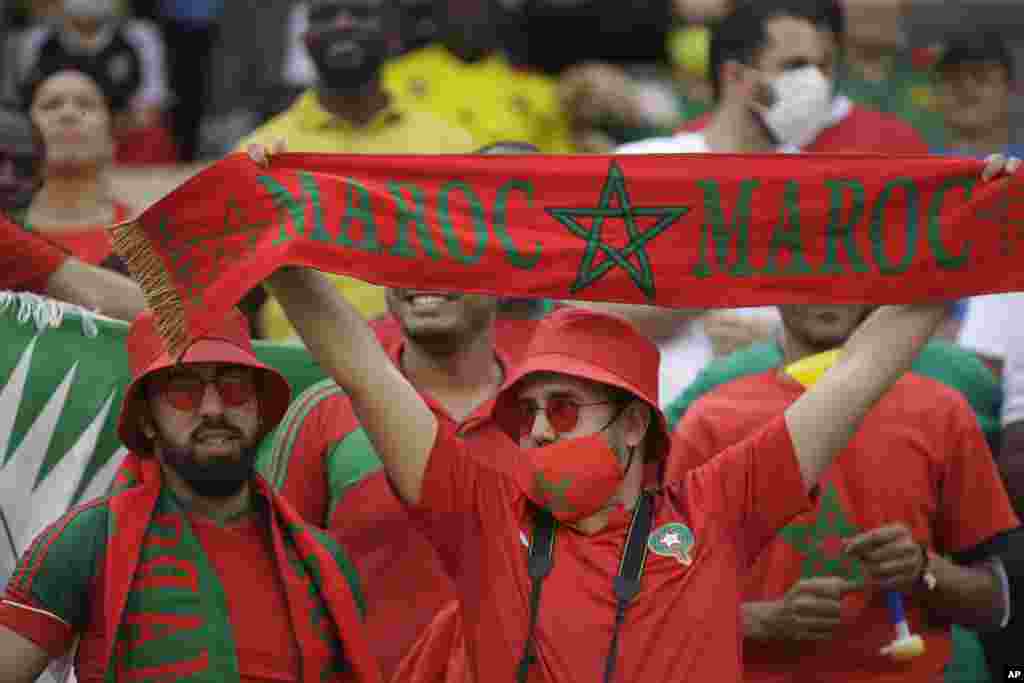 Morocco fans before the match against Egypt in Cameroon, Jan. 29, 2022.