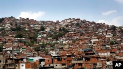 FILE - A hill covered with low-income houses is seen in Petare district, Caracas, March 6, 2014.