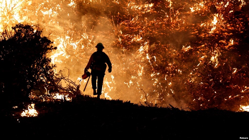 In this file photo, a firefighter works as the Caldor Fire burns in Grizzly Flats, California, U.S., August 22, 2021. (REUTERS/Fred Greaves/File Photo)