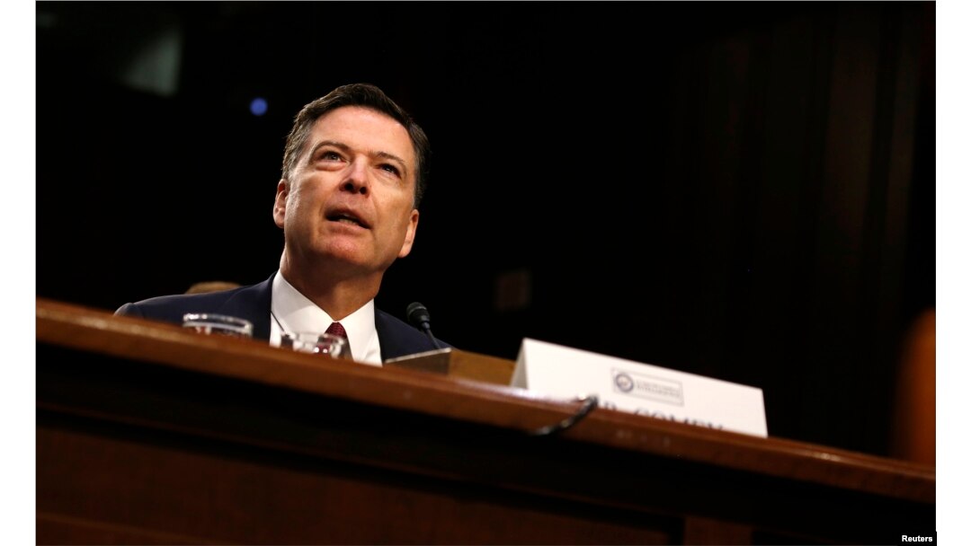 Former FBI director James Comey testifies at a Senate Intelligence Committee hearing on Capitol Hill in Washington, June 8, 2017. Comey said under oath that President Donald Trump put undue pressure on him.