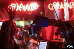 DJs celebrate Beirut Pride with a night of music and partying in Beirut's hip Mar Mikhael district. Around 20 bars flew gay pride flags in solidarity with the event, May 21, 2017. (J. Owens/VOA)