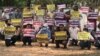 A group of former construction workers working at the restoration site of the Western Mebon temple held a protest to get their jobs back in front of the Union House in Siem Reap, Cambodia, March 16, 2020. (Hul Reaksmey/VOA Khmer) 