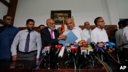 Sri Lanka's Muslim cabinet members leave after addressing media in Colombo, Sri Lanka, June 3, 2019.