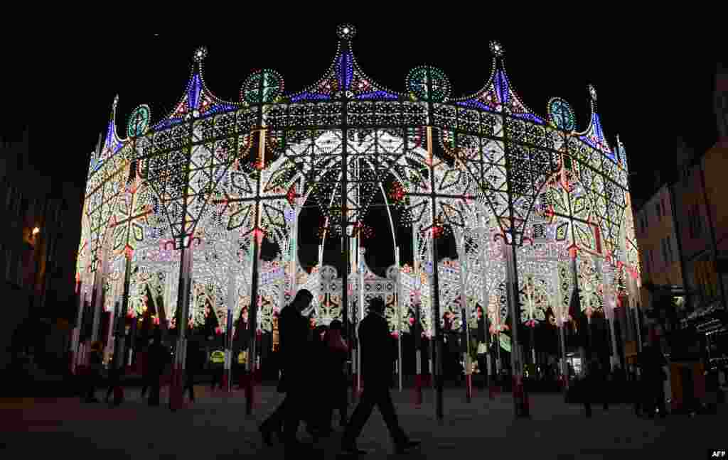 A light art installation entitled &quot;Dome and Arches, Luminarie de Cagna&quot; is seen in the Market Place as part of Lumiere Durham light festival in Durham, northern England, Nov. 15, 2017.