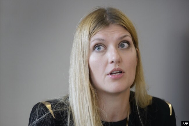 FILE - International Campaign to Abolish Nuclear Weapons Executive Director Beatrice Fihn attends a news conference on nuclear disarmament at the U.N. office in Geneva, May 12, 2016.