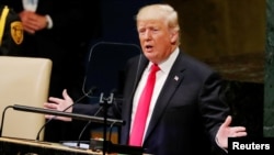 El presidente Donald Trump durante su discurso en la 73 Asamblea General de la ONU, el 25 de septiembre de 2018.