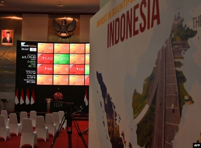 Harga saham di Bursa Efek Indonesia, Jakarta, 6 Agustus 2020. (Foto: ADEK BERRY / AFP)