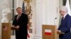 Polish Foreign Minister Jacek Czaputowicz and U.S. Secretary of State Mike Pompeo hold a news conference at Lazienki Palace in Warsaw, Feb. 12, 2019. 