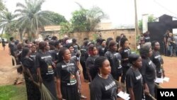 Women protesters march in Yaounde, Cameroon, March 9, 2018. (M. Kindzeka/VOA)