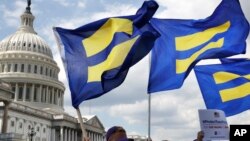 资料照：维权人士在国会山集会声援在美国军队服役的跨性别者。（2017年7月26日）