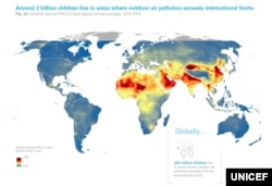 Around 2 billion children live in areas where outdoor air pollution exceeds international limits.