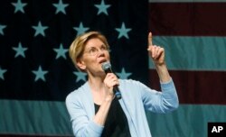 Democratic presidential candidate Sen. Elizabeth Warren, D-Mass., speaks during an campaign rally, April 17, 2019, in Salt Lake City.