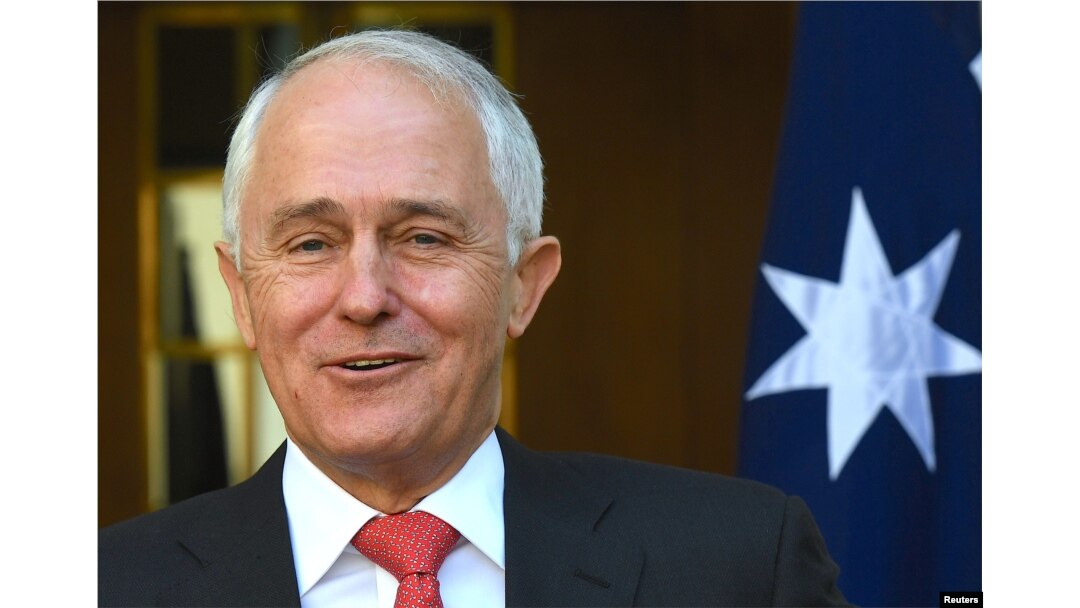 FILE - Australian Prime Minister Malcolm Turnbull reacts as he speaks during a media conference regarding the outcome of the Marriage Equality survey in Canberra, Australia, Nov. 15, 2017.