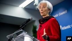 International Monetary Fund (IMF) Managing Director Christine Lagarde speaks at the Atlantic Council, April 9, 2015, in Washington.