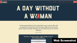 This screengrab from the WomensMarch.com website shows a page calling for a "Day Without a Woman" on March 8, 2017