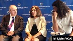 Diane Ala’i, a Baha’i International Community representative to the U.N., speaks at a Washington Newseum event about the situation of Baha’is in Iran and the Middle East, July 26, 2018.