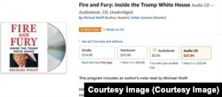A screenshot of Michael Wolff's book, Fire and Fury: Inside the Trump White House in audio format being sold on Amazon web site, Thursday, Jan. 4, 2018.