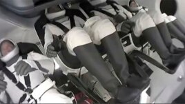 This image from video provided by SpaceX shows passengers aboard SpaceX’s first private flight as it blasts off Wednesday night, Sept. 15, 2021, from Kennedy Space Center's Launch Pad 39-A in Cape Canaveral, Fla. (SpaceX via AP)