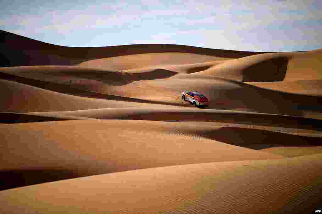 Dakar rally manager of the road book Pablo Eli and sports coordinator Edo Mossi drive in Saudi Arabia during the recce for the next Dakar 2020. The race will kick off on January 5 in Jeddah and will run until January 17.