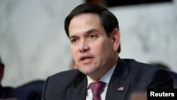 Senator Marco Rubio questions witnesses before the Senate Intelligence Committee hearing about "worldwide threats" on Capitol Hill in Washington, Jan. 29, 2019.