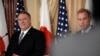 Secretary of State Mike Pompeo and Acting Secretary of Defense Patrick Shanahan listen to a question during their news conference with Japanese Foreign Minister Taro Kono and Defense Minister Takeshi Iwaya on April 19, 2019, at the Department of State in 