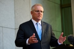 Perdana Menteri Australia Scott Morrison di Gedung Parlemen di Canberra, 17 Agustus 2021. (Foto: AFP)