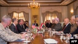 U.S. Secretary of Defense Ashton Carter (3rd-L) meets with Kurdish leader Massud Barzani (4th-R) in Irbil, Iraq, Oct. 23, 2016.