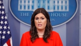 White House press secretary Sarah Huckabee Sanders speaks to members of the media in the Brady Press Briefing room of the White House in Washington, July 21, 2017. Sanders was named press secretary after Sean Spicer resigned earlier in the day.