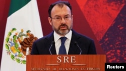 Mexico's Foreign Minister Luis Videgaray delivers a speech during a meeting with diplomatic corps in Mexico City, Jan. 9, 2017. 